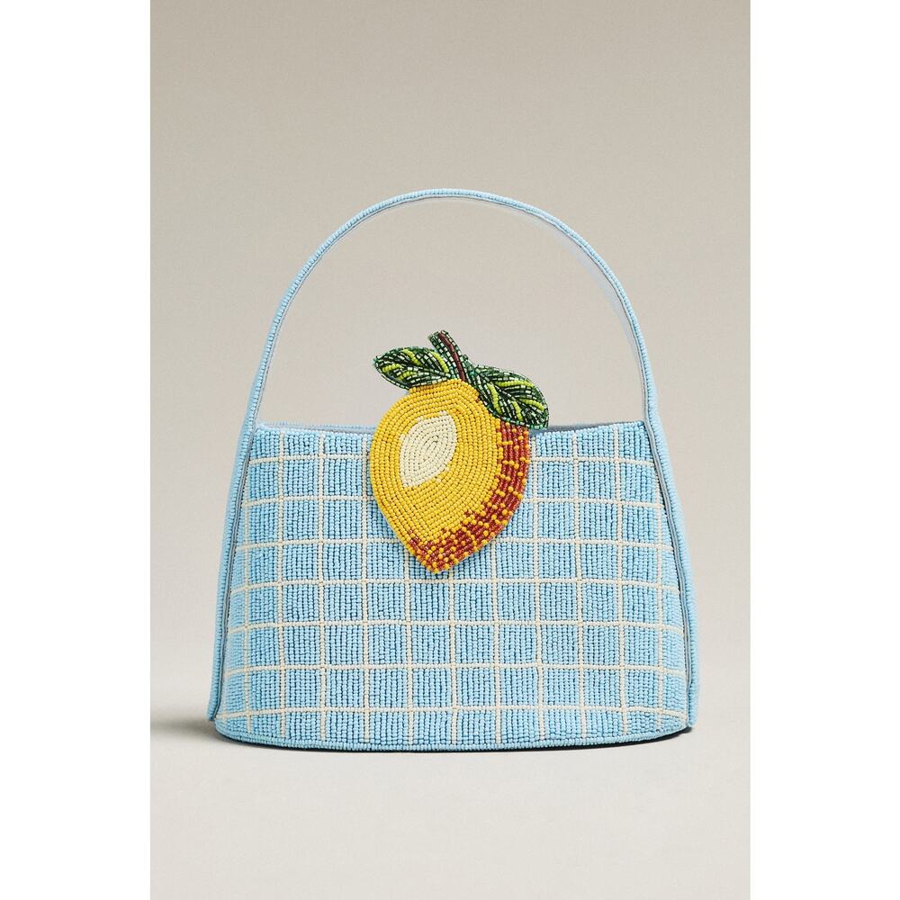 nwt ANTHROPOLOGIE MAEVE Beaded Icon Tote in lemon motif
